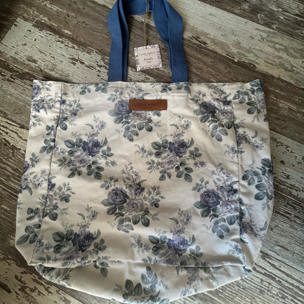 Laura Ashley Cream and Blue Floral Tote